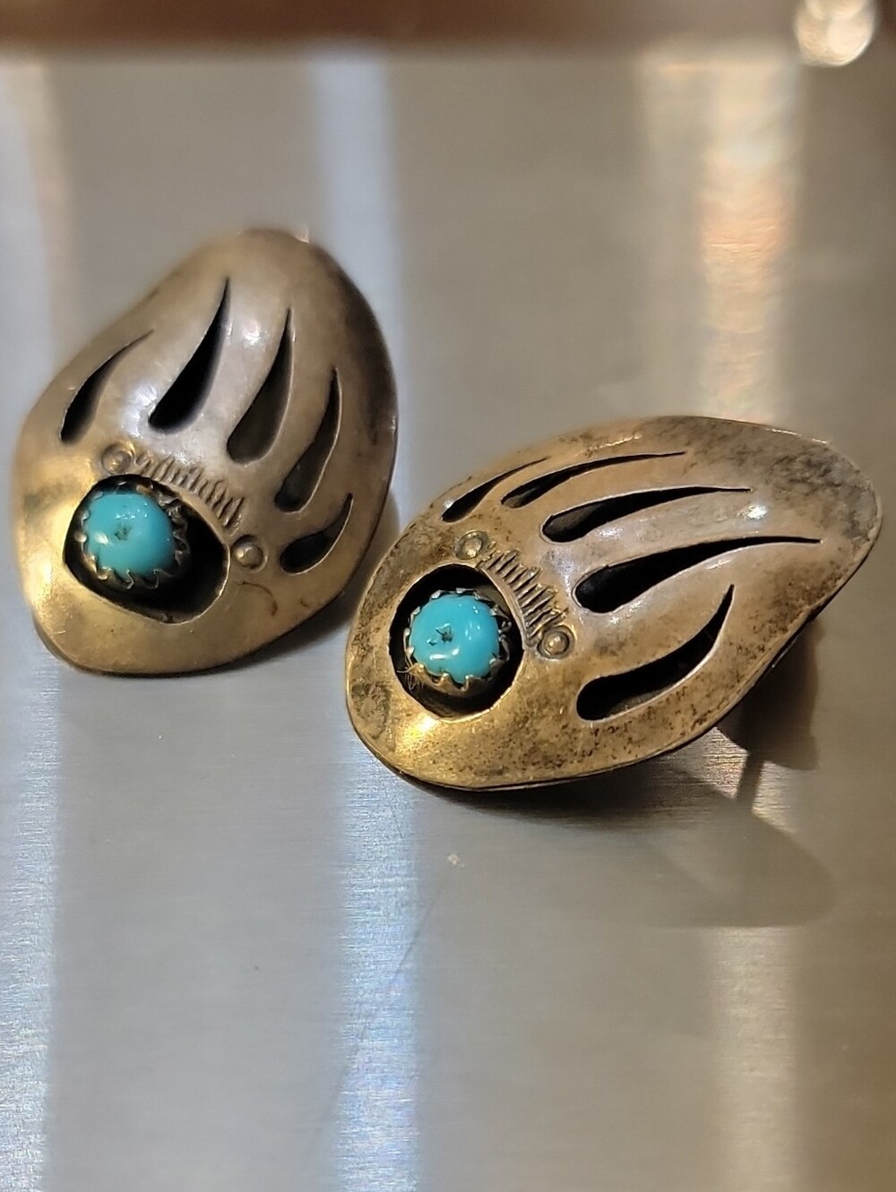 Brass Accent Clips with Turquoise Cabochon - Blue Brass Home Accent